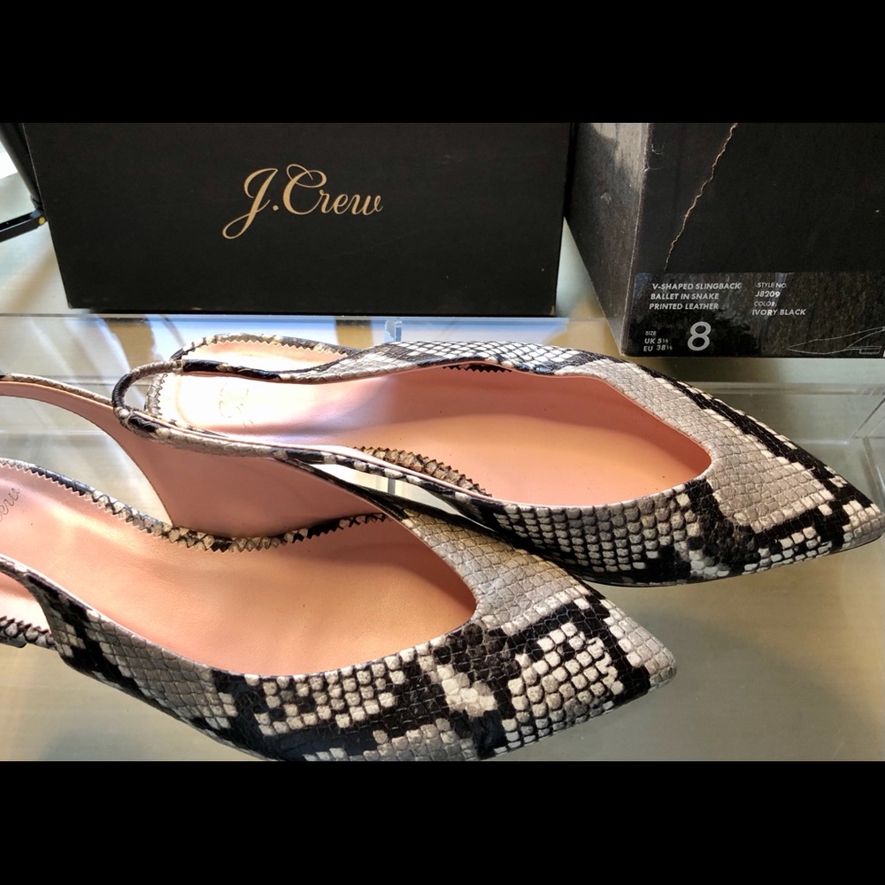 J.Crew V-shaped slingback, printed leopard leather